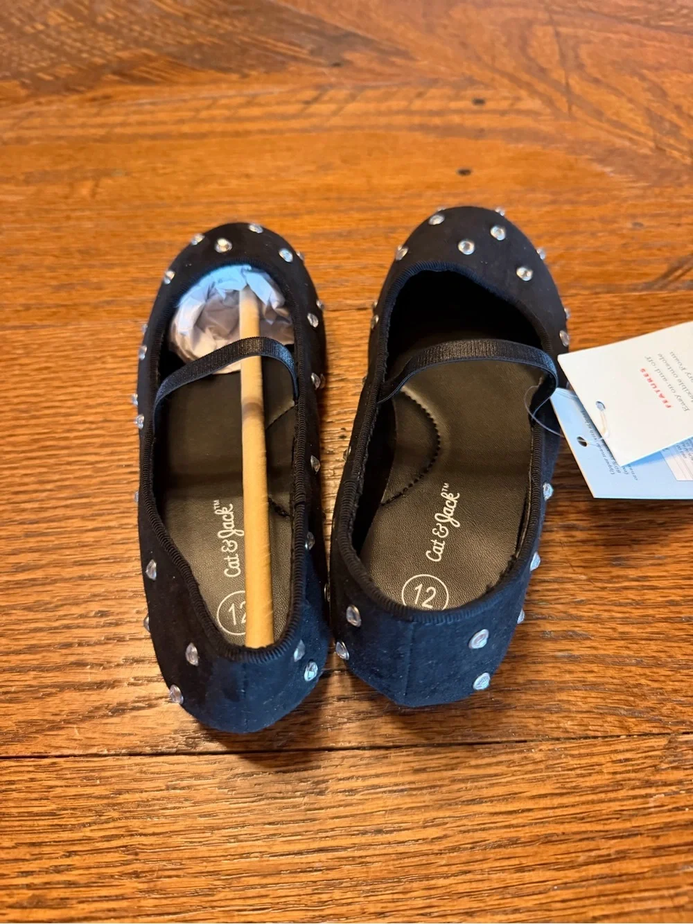 Girls black Mary Jane Flats with Gem Accents sz 12